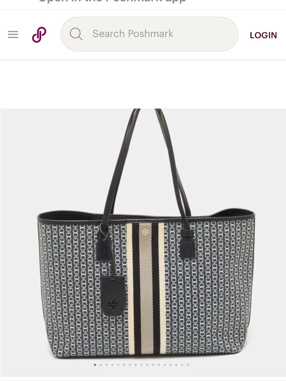 Tory Burch Navy, Black & Cream Gemini Chain Link Stripe Tote Bag